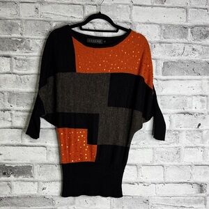Women's Black and Orange Colourblock Sweater